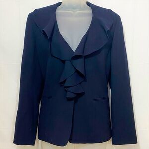 Lauren Ralph Lauren | 100% Worsted Wool Ruffled Detail Blazer - Navy Blue